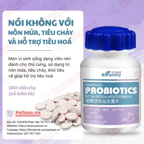 Viên uống lợi khuẩn đường ruột cho chó mèo Borammy Probiotics (lọ 180 viên)