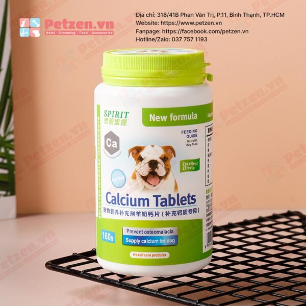 Viên canxi Spirit Calcium Tablets bổ sung canxi cho chó lọ 160g