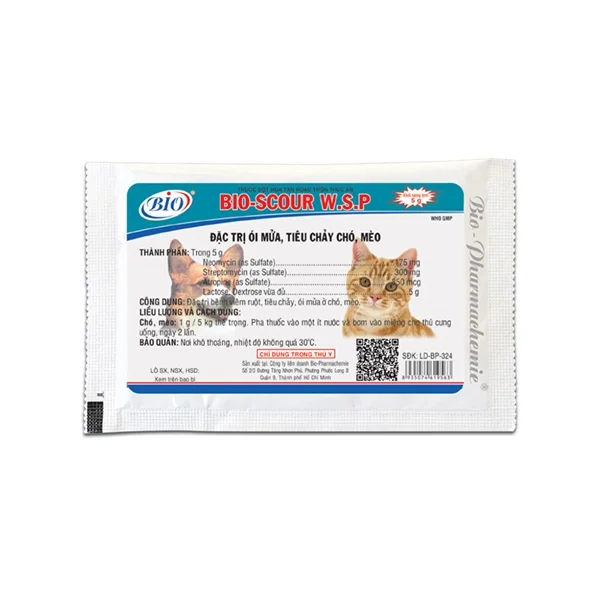 Men đặc trị ói mửa tiêu chảy Bio-Scour cho chó mèo gói 5g